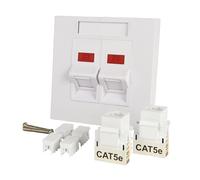 Labgear Twin Angle Keystone Ethernet Socket CAT5e RJ45 Faceplate, 1-Gang Wall Socket - White with Colour-Matched Inserts 86x86mm