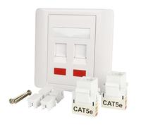 Labgear Twin Keystone Ethernet Socket CAT5e RJ45 Faceplate, 1-Gang Wall Socket - White with Colour-Matched Inserts 86x86mm