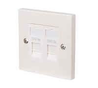 Labgear Twin Socket CAT5e RJ45 Flush Faceplate, 1-Gang Wall Socket - White with Colour-Matched Inserts 86x86mm