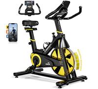 LABGREY Exercise Bike Indoor Cycling Bike Stationary Cycle Bike with Heart Rate Sensor & Comfortable Seat Cushion, Quiet Fitness Bike for Home Cardio Workout (Yellow - Magnetic Bike)