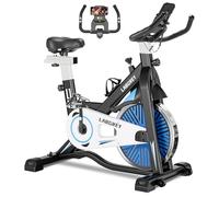 LABGREY Exercise Bike Indoor Cycling Bike Stationary Cycle Bike with Heart Rate Sensor & Comfortable Seat Cushion, Quiet Fitness Bike for Home Cardio Workout (Silver - Stationary Bike)