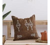 Labhanshi Brown Color Cactus Silk Pillow, Rustic Throw Pillow, Embroidered Cushion Cover, Linen Cushion, Handmade Sabra Moroccan Decor Pillow 20x20