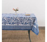 Labhanshi Indian Block Print Table Cloth|Jaipur Rectangle Floral Cotton Table Cover 60x90 Inch 6-Seater Mother's Day Kitchen Dining Tablecloth|Patio Table Cover for Event Wedding Banquet Parties|Blue