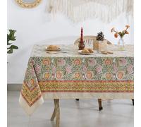 Labhanshi Indian Hand Block Print Rectangle Table Cloth for Kitchen Dining Table|Cotton Floral 8 Seater Picnic Camping Outdoor Table Cover|Christmas Table Cloth Fall Decor 72X108 Inch|Burnt Orange