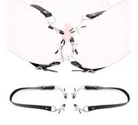 Labia Spreader for Women, BDSM Pussy Clamp Nipple Clamps Clitoral Clips with Adjustable Leather Straps Rubber Tips, Fetish Bondage Vagina Stimulator Role Play Adult Kinky Sex Toys 38-68cm, Black