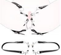 Labia Spreader for Women, BDSM Pussy Clamp Nipple Clamps Clitoral Clips with Adjustable Leather Straps Rubber Tips,Sex Toys 15-27inches, Black