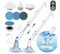 LABIGO Electric Spin Scrubber LA4 Pro, Dual Speed Bathroom Scrubber with Display & 6 Replacement Cleaning Heads, Cordless Power Scrubber with Adjustable & Detachable Handle for Bathroom Floor Tile