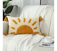 Labilin Boho Cushion Covers Decorative Throw Pillow Covers 12x20, Woven Tufted Sun Lumbar Pillow Covers with Tassels Modern Abstract Pillowcase for Sofa Bedroom Living Room Home Decor, Yellow
