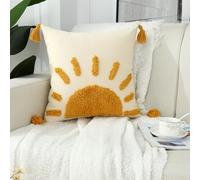 Labilin Boho Cushion Covers Throw Pillow Covers 20x20, Woven Tufted Sun Decorative Pillow Covers with Tassels Moroccan Modern Pillowcase for Sofa Bedroom Living Room Home Decor, Yellow