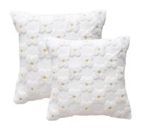 Labilin Summer Floral Decorative Throw Pillow Covers Set of 2 Packs, Square Short Plush Pillowcase for Bed Accent Couch Daisy Embroidery Pillow Cases Farmhouse Sofa Cushion Covers 18" x 18", White