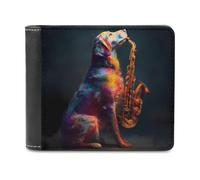 Lablador Retriever Sax Men's Bifold Wallet Slim Cash Card Holder Leather Purse