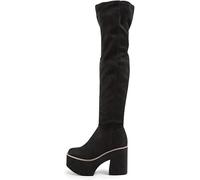 LABLADUO Boots for women, Women Sexy Platform Boots Chunky Heel Over The Knee Boots Thigh High Round Toe Suede Stretch High Heeled Long Boots with Side Zipper Size 4-15 US(15)