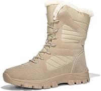 LABLADUO Boots for women, Women's Winter Warm Fur Lined Padded Snow Ankle Boots Waterproof Platform Lace-Up Plus Velvet Lug-Sole Non Slip Mid-Calf Hiking Boots For Outdoor Work Walking(Brown,6)