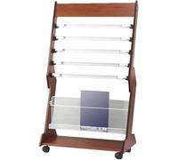 LABLADUO Magazine Holder, Wooden Magazine Rack, Floor Standing Newspaper Office Storage Display Shelf, Multi-Purpose Literature & Brochure Holder, 64x30x106cm, Ideal for Reception Areas and Offices