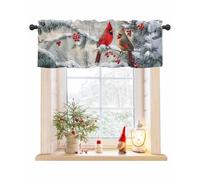 LaBLUUX Christmas Bird Valances for Windows Winter Red Cardinal on Tree Berries Nature Snow Scene Rod Pocket Curtain Valance Window Treatment Short Curtains for Kitchen Living Room, 54"x18"