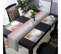 LaBLUUX Table Runner with 6 Place Mats, Gradient Color Pink Gray Cotton-Linen Dining Mat Sets Heat Resistant Washable Placemat for Dining Table/Kitchen/Living Room/Office/Picnic 13x70 Inch