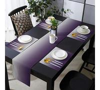 LaBLUUX Table Runner with 6 Place Mats, Gray and Purple Gradient Color Cotton-Linen Dining Mat Sets Heat Resistant Washable Placemat for Dining Table/Kitchen/Living Room/Office/Picnic 13x70 Inch