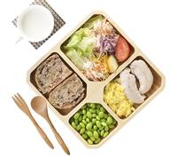 laboos Bamboo Portion Control Tray (4 Sections) - USDA MyPlate Balanced Meal Divider for Weight Loss & Healthy Eating - Square Wooden Dish
