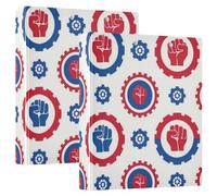 Labor Day Fist Red and Blue 1 and A Half Inch Notebook Binders Round Ringing with Clipboard Pack of 1/2 Assorted Binders Hardcover