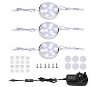 LABOREDUCER Under Cabinet Kitchen Lights Wired 3 Pack,6000K Cold White Under Cupboard Light with Switch & UK Adapter,12V Puck Lights LED Night Light for Kitchen,Wardrobe and Cupboard