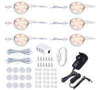 LABOREDUCER Under Cabinet Lights with Touch Dimmer,6 Pack LED Wired Puck Lights Mains Powered,Kitchen Under Counter Lighting Fixture,12V Under Cupboard Lighting for Curio Bookcase Shelf Warm White