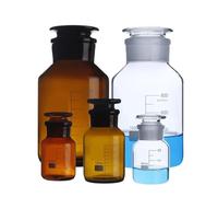 Labotatory Brown/Transparent Common Glass Wide Mouth Reagent Bottle with Ground Stopper Laboratory Sample Vials(250mL 2pcs)