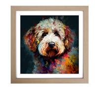 Labradoodle Abstract Art No.1 Framed Print | 18x18 Inch Oak Framed Wall Art | Ready to Hang | Abstract Fantasy Picture | Living Room Bedroom Lounge Office
