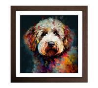 Labradoodle Abstract Art No.1 Framed Print | 18x18 Inch Walnut Framed Wall Art | Ready to Hang | Abstract Fantasy Picture | Living Room Bedroom Lounge Office