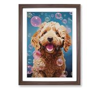 Labradoodle Bubble Gum Painting Framed Print | A2 Walnut Framed Wall Art | Ready to Hang | Modern Historical Picture | Living Room Bedroom Lounge Office