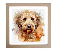 Labradoodle Graphic Art No.2 Framed Print | 18x18 Inch Oak Framed Wall Art | Ready to Hang | Modern Nature Picture | Living Room Bedroom Lounge Office