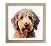 Labradoodle Graphic Art No.3 Framed Print | 18x18 Inch Oak Framed Wall Art | Ready to Hang | Modern Nature Picture | Living Room Bedroom Lounge Office