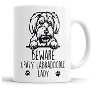 Labradoodle Mug | Beware Crazy Lady Gift | Dog Mug for Birthday Christmas | Friend, Mum, Auntie, Sister Ceramic Cup