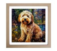 Labradoodle Neo-Impressionism No.1 Framed Print | 18x18 Inch Oak Framed Wall Art | Ready to Hang | Impressionist Nature Picture | Living Room Bedroom Lounge Office
