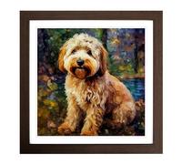 Labradoodle Neo-Impressionism No.1 Framed Print | 18x18 Inch Walnut Framed Wall Art | Ready to Hang | Impressionist Nature Picture | Living Room Bedroom Lounge Office