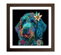Labradoodle Paisley Art Framed Print | 18x18 Inch Walnut Framed Wall Art | Ready to Hang | Modern Nature Picture | Living Room Bedroom Lounge Office
