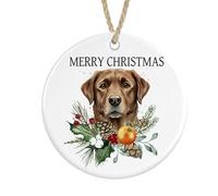 Labrador Ceramic Ornament Merry Christmas, Christmas Tree Decoration Bauble (Chocolate Brown colour)
