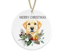 Labrador Ceramic Ornament Merry Christmas, Christmas Tree Decoration Bauble (Yellow colour)