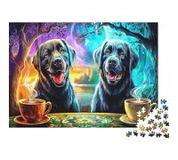 Labrador Coffee Time 1000 Piece Cardboard Jigsaw Puzzle Family Fun Two Black Labradors Jigsaw for The Whole Family Parent-Child Educational All Ages Home Activity 70x50cm/1000pcs