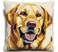 Labrador Cross Stitch Cushion Kits for Adults,Animal Dog Needlepoint Cushion Kit Cross Stitch Kits Cushion Throw Pillow for Creative Home Decor 18x18in