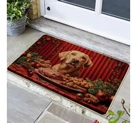 Labrador Dog Christmas Doormat, Festive Red Indoor & Outdoor Entrance Mat, Seasonal Holiday Decor, Rubber Washable Non-Slip for Xmas Front Door 29x17 Inch