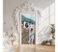 Labrador Dog Cute Door Sticker 95x215 cm, Cow Farm Animals Door Wallpaper, Self-Adhesive Decals Waterproof PVC Stickers for Bedroom Office Decor