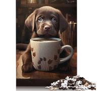 Labrador Dog Puppy Coffee Puzzles 500 Pieces Wooden Puzzles Puzzles for Adults & Teenager Educational Puzzle 500pcs (52x38cm)