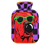 Labrador Dog Purple and Black Checkered Background hot-Water Bottle with Soft Cover, 2L hot Compress Bag for Hand Feet Warmer, Tummy Warmer, bolsas de agua Caliente para Dolores