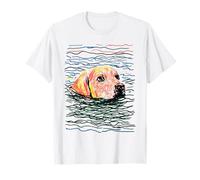 Labrador Dog Swimming Ocean Wave Minimalist Line Art Summer T-Shirt