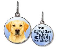 Labrador Dog Tag - Black, Yellow & Chocolate Lab Designs - Add Text to Back - Waterproof Double-Sided Pet ID Tag - 2 Sizes - 4 Background Colours (Yellow Labrador)