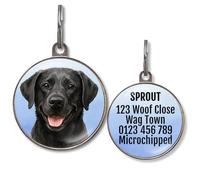 Labrador Dog Tag - Black, Yellow & Chocolate Lab Designs - Add Text to Back - Waterproof Double-Sided Pet ID Tag - 2 Sizes - 4 Background Colours (Black Labrador)