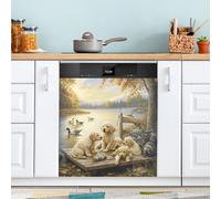 Labrador Dogs Dishwasher Magnet Cover for Door Front, Large Metal Decorative Kitchen Dishwasher Panel Decal Refrigerator Magnetic Decor Sticker 58 x 66 CM