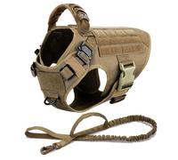 Labrador German Shepherd Camping Training Hunting Harness With Metal Buckle Control Handle Adjustable Nylon Dog Harness And Leash Set,Brown,M