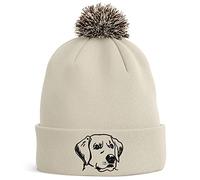 Labrador Head Embroidered Bobble Hat Dog Owners Gifts Lab Puppy Walking Warm Winter Beanie Hat Womens, One Size, Off White/Mocha