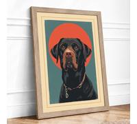 Labrador in Burnt Gold Retro Framed Wall Art Print A3 Oak | Ready to Hang, Premium Gi Paper, Fade-Resistant Inks, Securely Packaged, UK Made